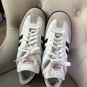 Adidas White Sneakers, Samba black stripes, size 8 (women’s)